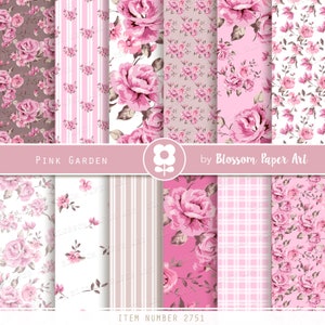 Carta digitale rosa, pacchetto di carta Shabby Chic, fogli collage album rose, rose rosa - DOWNLOAD INSTANT 2751