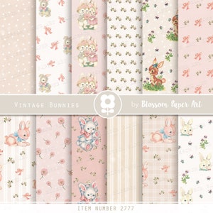Kwekerij digitaal papier, konijntjes digitaal papier, baby scrapbook vintage Bunny collage vellen, roze vintage digitaal papier INSTANT DOWNLOAD 2777