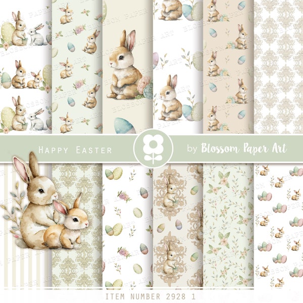 Easter Digital Papers, Bunny Easter Printable Paper, Easter Scrapbooking Paper Pack, Easter Printable, Easter Digital Download 2928 1