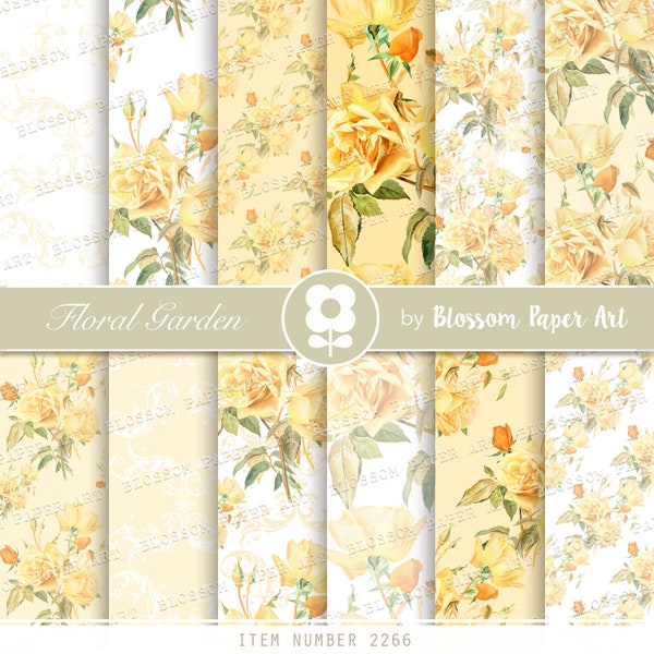 YELLOW ROSES Digital Paper, Floral Digital Paper Pack, Victorian Roses Scrapbooking Roses VIntage Roses Instant Download 2266