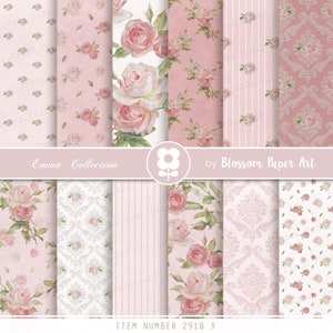 Digital Paper, Shabby Chic Digital Paper Pack, Roses Scrapbook Collage Sheets, Pink Vintage Roses - INSTANT DOWNLOAD 2918 3