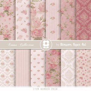 Pink Digital Paper, Shabby Chic Scrapbook Paper, Junk Journal Pages, Roses Collage Sheets, Pink Vintage Roses - INSTANT DOWNLOAD 2918 2