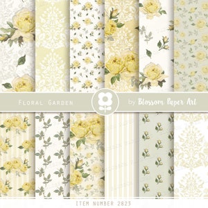 Vintage digitaal papier, gele rozen shabby chique digitale papier pack, bruiloft, scrapbooking, vintage rozen - INSTANT DOWNLOAD 2823