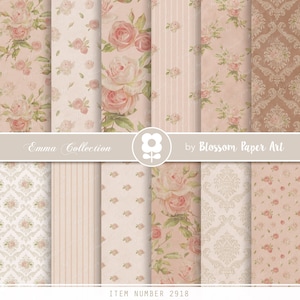 Digital Paper, Shabby Chic Digital Paper Pack, Roses Scrapbook Collage Sheets, Pink Vintage Roses - INSTANT DOWNLOAD 2918