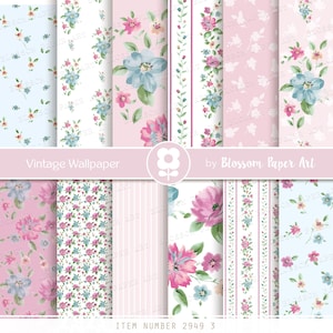Papel digital, pacote de papel digital floral, folhas de colagem de scrapbook rosa e azul claro, padrão Liberty - DOWNLOAD INSTANTÂNEO 2949 3