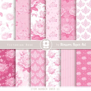 Rose rosa di carta digitale, carte shabby chic, fogli di collage floreali, rose rosa vintage - DOWNLOAD ISTANTANEO 2853 11