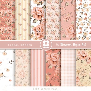 Papier numérique floral, Pack papier numérique Shabby Chic, Roses Scrapbook Téléchargement numérique - INSTANT DOWNLOAD 2749