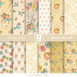 papier numérique bébé vintage, papier scrapbook bébé, pack de papier numérique jaune, papier scrapbook vintage TÉLÉCHARGEMENT INSTANTANÉ 2639