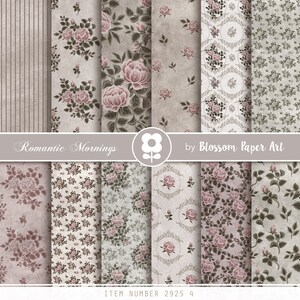 Junk Journal Digital Paper, Digital Scrapbook Paper, Carta digitale Bordeaux Roses Fogli Collage floreali grigi, DOWNLOAD IMMEDIATO 2925 4