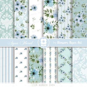 Luce blu FLORAL Digital Paper Floral Digital Collage Sheet Digital Paper Pack Digital Scarica Scrapbooking INSTANT DOWNLOAD 2424