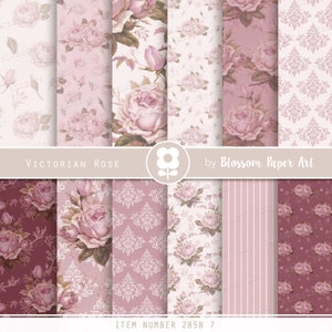 Pacchetto carta digitale Bordeaux, Carta shabby chic rose vino, fogli collage floreali, rose vintage viola - DOWNLOAD ISTANTANEO 2853 7