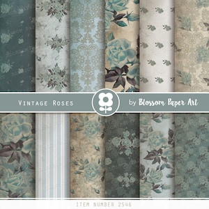Teal Digital Papers FLORAL Digital Papers, Vintage Scrapbook Paper Pack, Old Texture Decoupage, Scrapbooking Cardmaking Collage Sheet 2546