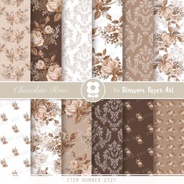 Brown Floral Digital Paper, Floral Digital Paper Pack, Vintage Scrapbook Paper, Shabby Chic Roses - INSTANT DOWNLOAD 2319 2