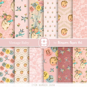 Vintage BABY GIRL digitales Papier, rosa Scrapbook Papiere, Vintage süße Papiere, Scrapbooking, Baby Shower Collage Sheets Sofortiger Download 2638