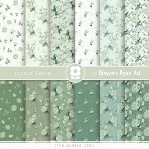 Papéis digitais verdes, pacote de papel floral chique gasto, folhas de colagem de álbum de recortes de rosas, rosas vintage verdes - DOWNLOAD INSTANTÂNEO 2850