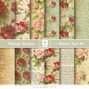 Altes Papier Rose Digitalpapier, Floral Digital Paper Pack, viktorianischen Rosen Scrapbooking, Rosen, rosa VIntage Rosen - INSTANT DOWNLOAD 2370