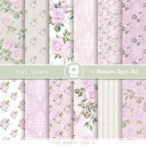Purple Roses Digital Paper: Lilac Floral Scrapbooking (INSTANT DOWNLOAD)