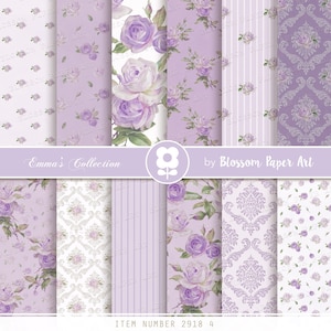 Papel digital, pacote de papel digital roxo, folhas de colagem de álbum de recortes de rosas, rosas vintage chiques e gastas - DOWNLOAD INSTANTÂNEO 2918 4