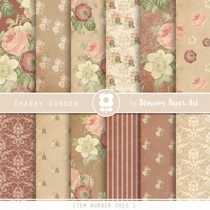 Confezione di documenti digitali per diario spazzatura floreale rosa - 12 disegni stampabili per scrapbooking e artigianato - 2015 1