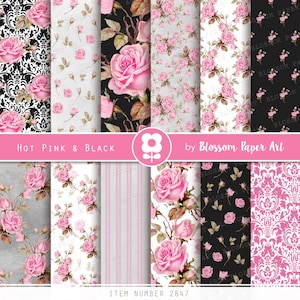 Pink Roses Digital Paper: Shabby Chic Scrapbook Pages (Digital Download)