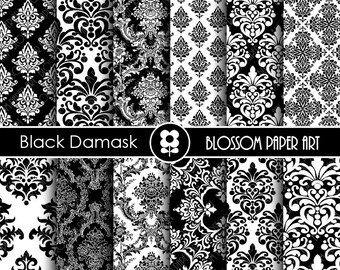 Black Damask Digital Paper Pack: Scrapbooking Textures (Digital Download) - 1904