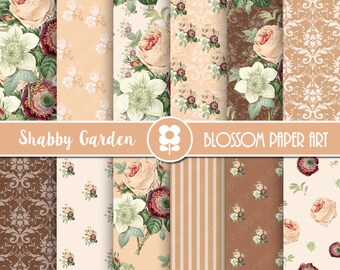 Peach Floral Digital Paper, Rose Digital Paper, Rose Vintage Scrapbook Paper, Shabby Chic Roses, Peach Chocolate Roses INSTANT DOWNLOAD 2016