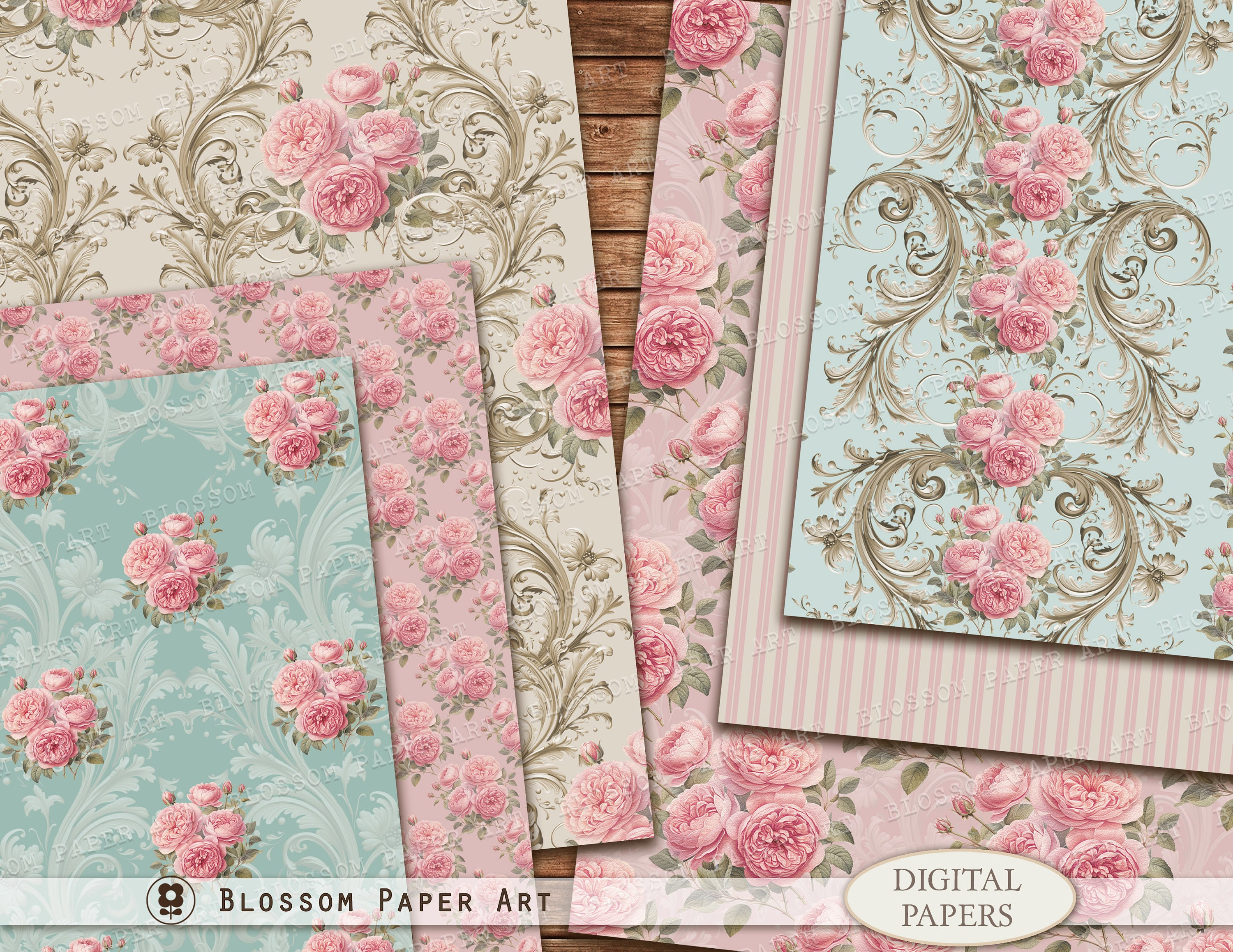 Victorian Rose Digital Paper Pack: Shabby Chic Scrapbook (digital ...