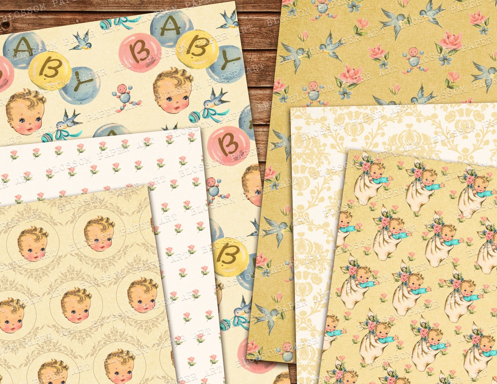 Vintage Baby Digital Paper Baby Scrapbook Paper Yellow Etsy