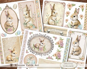 Easter Ephemera: Bunny Junk Journal Cards (Digital Download)