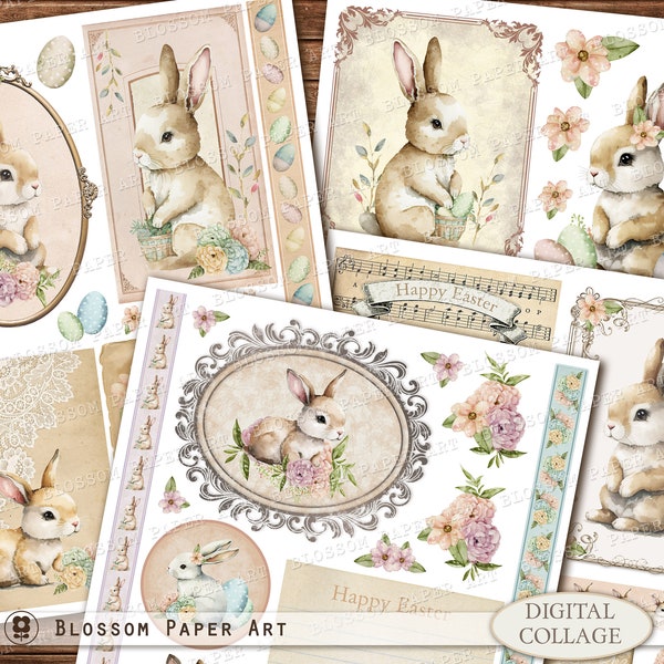Easter Printable Ephemera, Junk Journal Easter Images, Easter Cards, Printable Easter Kit, Bunny Easter for Print, Digital Download 2964