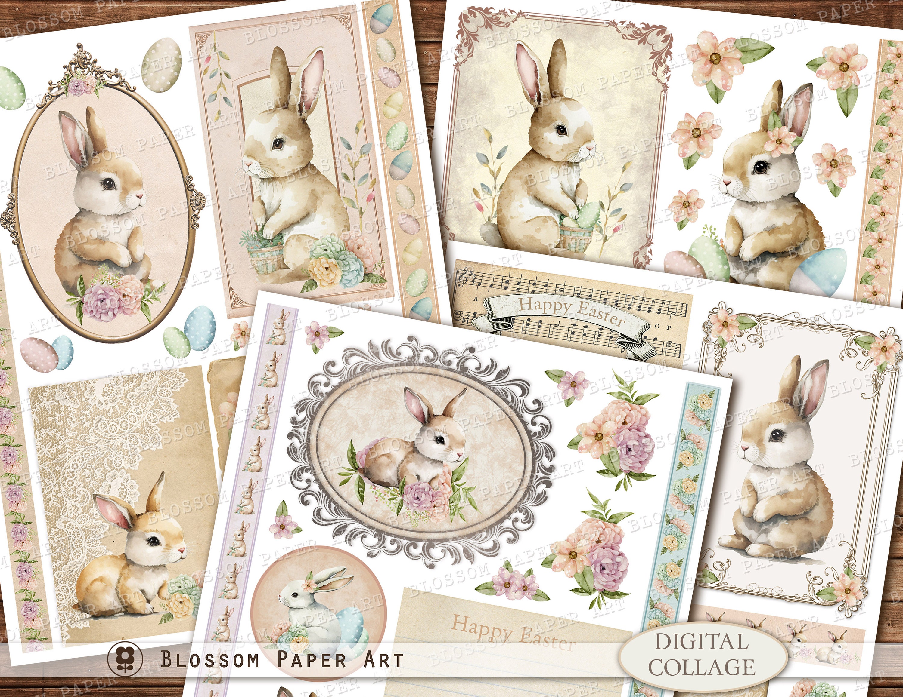 Easter Ephemera: Bunny Junk Journal Cards (digital Download) - Etsy