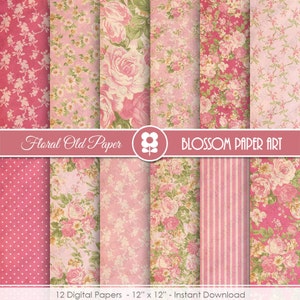 Pink Floral Digital Paper, Shabby Chic Digital Paper Pack, Vintage Scrapbook Paper, Roses Scrapbook Paper Pack  - INSTANT DOWNLOAD  - 1970