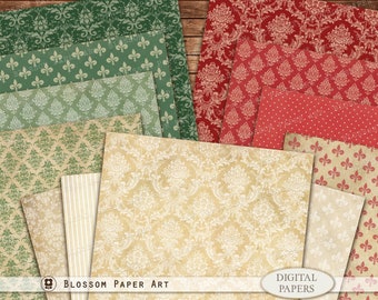 Vintage Christmas Digital Paper: Damask Scrapbook Designs (Digital Download) - 2950 1