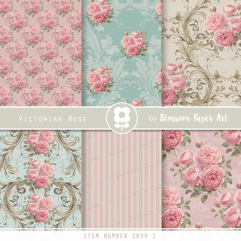 Victorian Rose Digital Paper Pack: Shabby Chic Scrapbook (digital ...