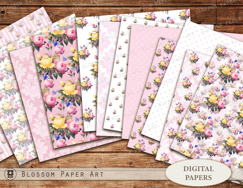 Printable 2417 Digital Paper Decoupage Pink Roses Digital Scrapbooking Pack Shabby Digital Paper Digital Paper Pack