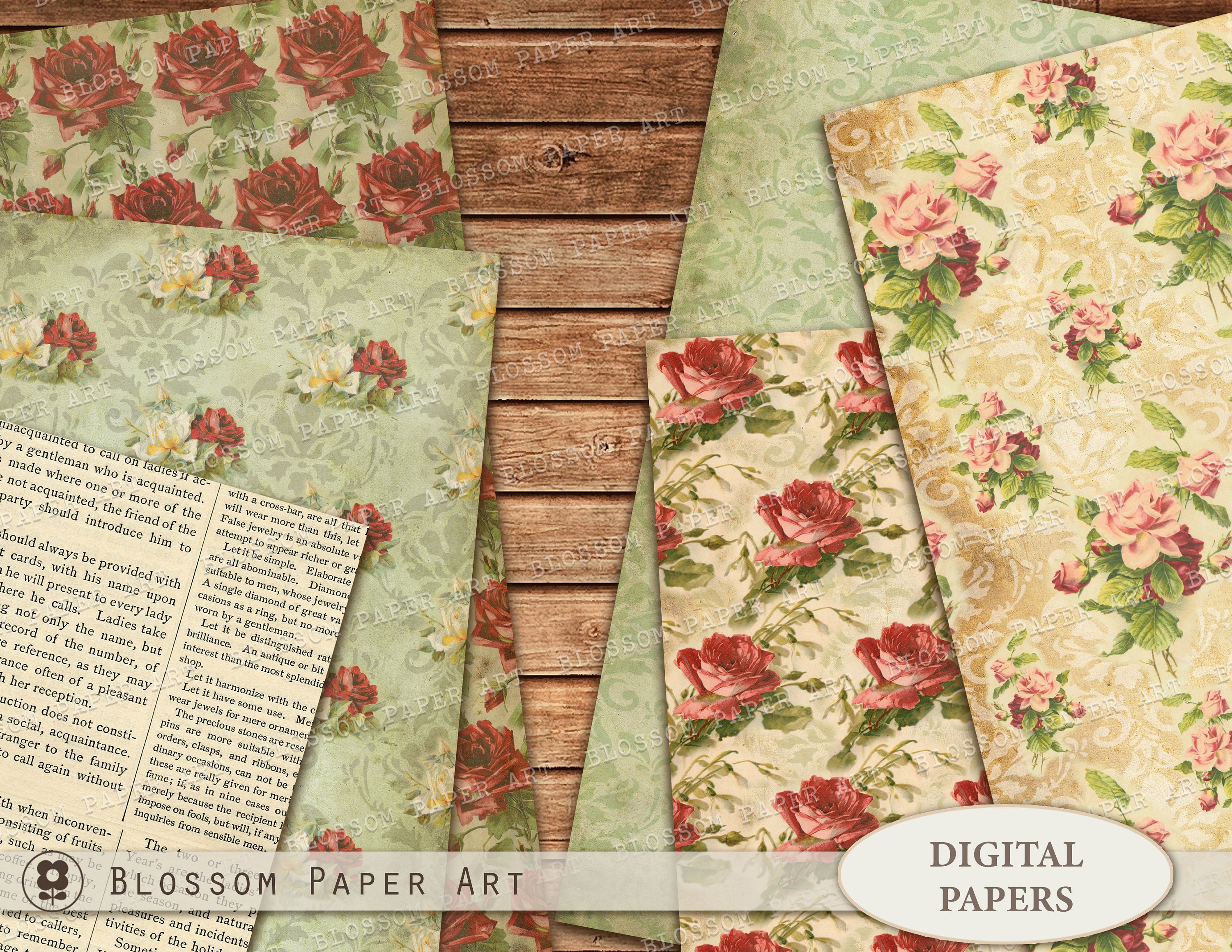 Vintage Rose Digital Paper Pack: Victorian Floral Designs (instant ...
