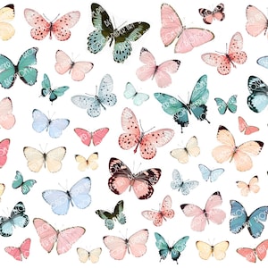 Butterflies Digital Collage Sheet - Pink Light Blue Butterflies - Scrapbooking Paper - Scrapbook - Blossom Paper Art - 1910