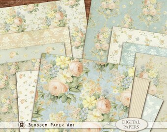 Rose Digital Paper Pack: Shabby Chic Floral Ephemera (Digital Download)