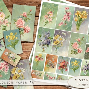 FLORAL Ephemera, Junk Journal florale Druckbare Karten, Vintage Floral Postkarten Digital Collage Sheet 2363