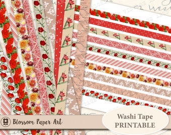 FLORAL Collage Feuille imprimable Washi Tape Journaling tags scrapbook Instant Download 2226