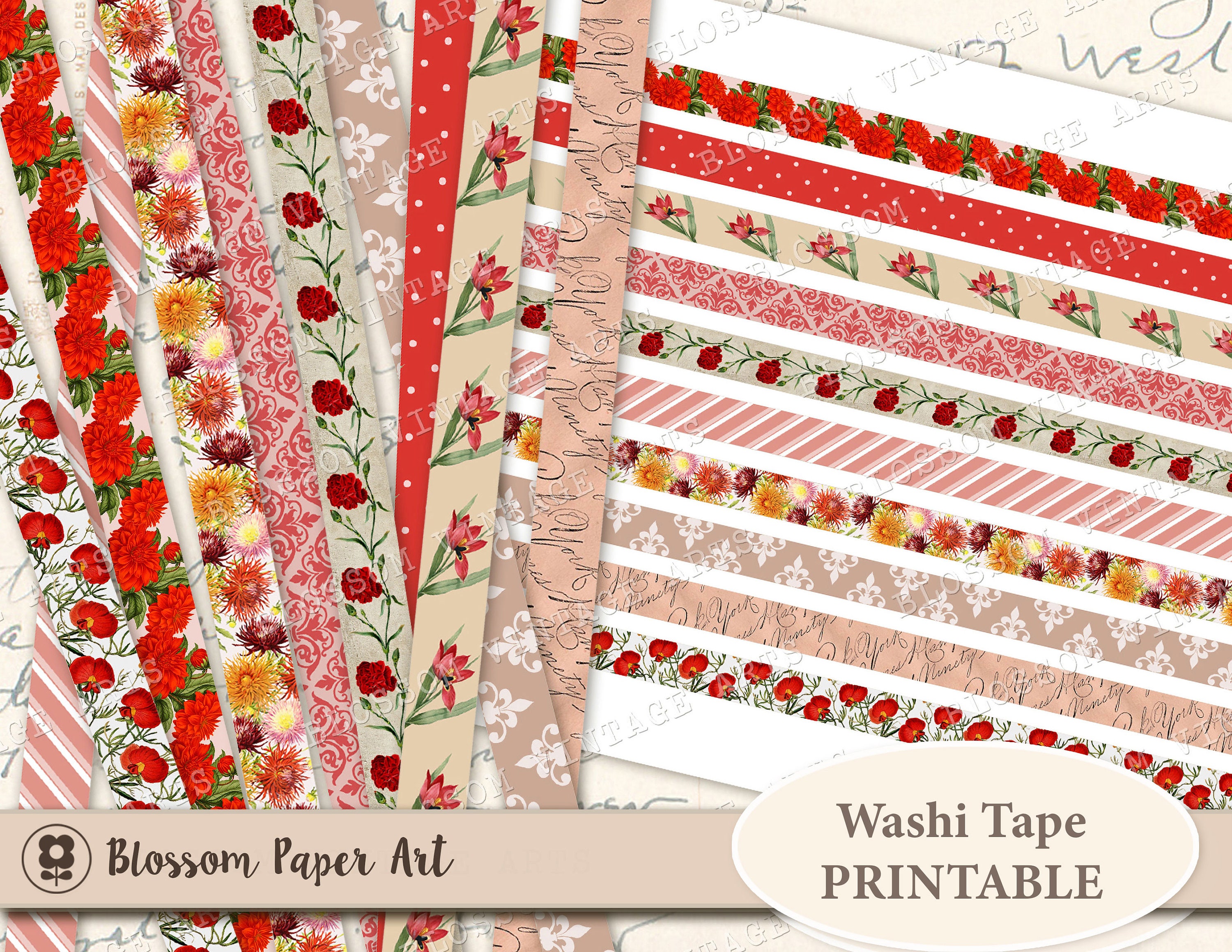 FLORAL Collage Sheet Printable Washi Tape Journaling Tags - Etsy