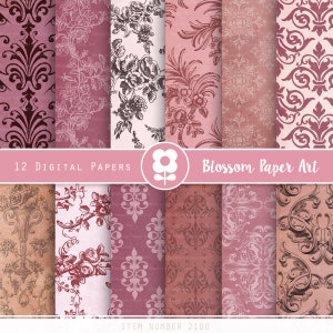 Boho Digital Papers, Burgundy Junk Journal Paper Pack, Download digitale Scrapbook Papers, Boho Style, Damasco - DOWNLOAD IMMEDIATO - 2100