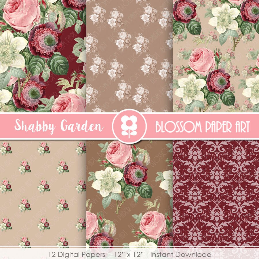 Vintage Roses Digital Paper Pack: Shabby Chic Scrapbook (digital ...