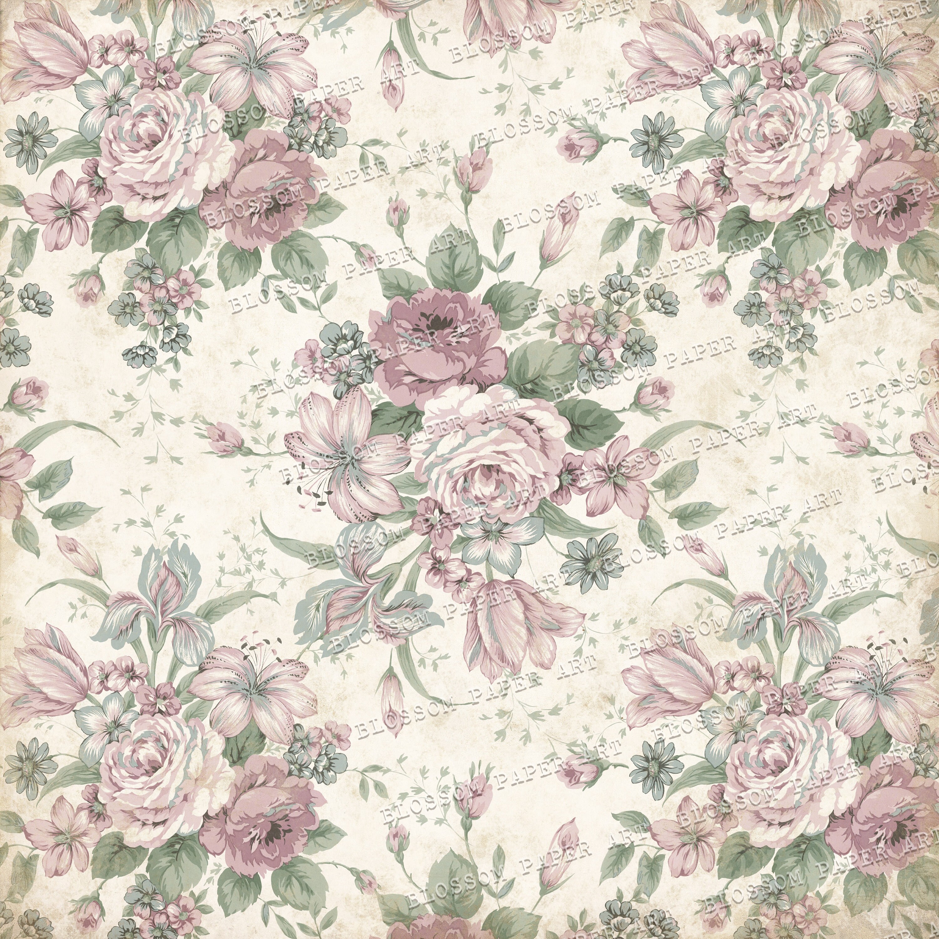 Shabby Chic Roses Digital Paper Pack: Vintage Scrapbook (digital ...