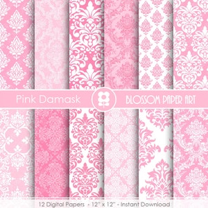 Pink Damask Digital Paper Pack: Scrapbooking Designs (Instant Download)