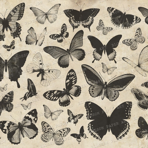 Vintage Butterflies Printable Collage Sheet, Junk Journal Butterfly Digital Collage Sheet Digital Download 1910 11