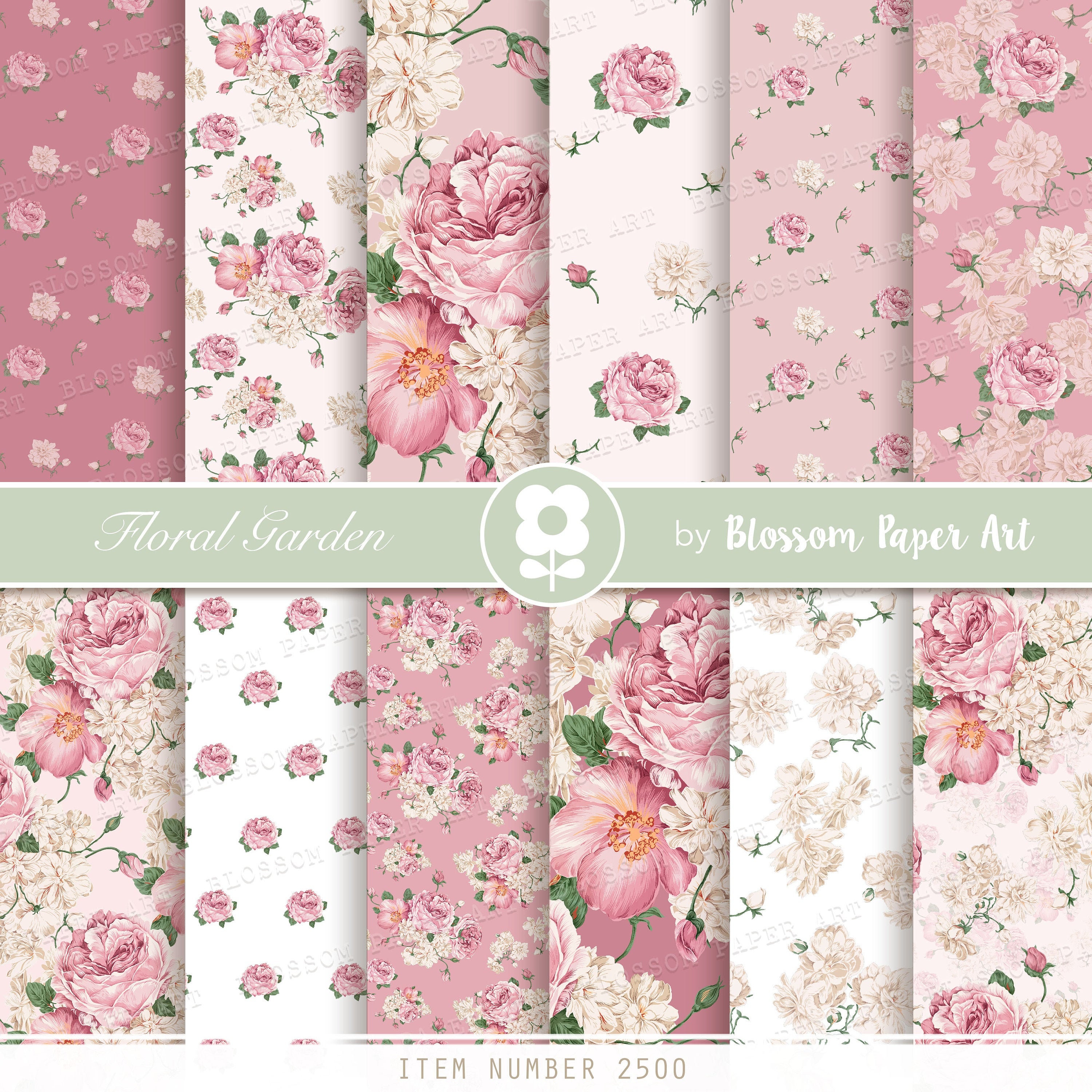 Pink Floral Papers, Light Blue Floral Paper Pack, Digital Scrapbooking,  Rose Papers INSTANT DOWNLOAD 1900 