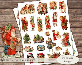 KERST afdrukbaar digitaal collageblad Vintage kerstcollageblad - Vintage digitaal plakboek Instant Download 2349