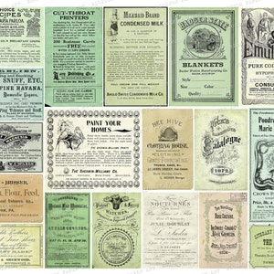 Green Vintage Ephemera Collage Sheet: Junk Journal Cards (Digital Download)
