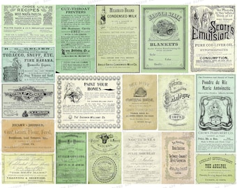 Green Vintage Ephemera Collage Sheet: Junk Journal Cards (Digital Download)